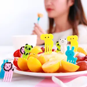 Palillos de comida de animales para niños, caja de almuerzo Bento, señal decorativa para magdalenas, Mini Tenedores de plástico para frutas