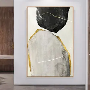 High Quality Hand Painted Abstract Gold Stone Outline Modern Home Decor Entrance canvas oil paintings modern handmade