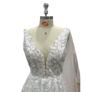 Fabricant de robes de mariée élégantes une ligne col en V rustiques en dentelle <span class=keywords><strong>2023</strong></span> Alibaba femmes Boho ailes détachables robes de mariée ivoire civile - Product Image 6