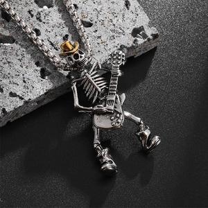 Collana Gotica con Teschio, Gioiello Punk da Donna con Ciondolo a Forma di Chitarra in Acciaio Inossidabile, Gioielleria Maschile per il Giorno dei Morti - Product Image 4
