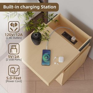 <span class=keywords><strong>Table</strong></span> <span class=keywords><strong>de</strong></span> <span class=keywords><strong>chevet</strong></span> en bois avec station <span class=keywords><strong>de</strong></span> charge et éclairage LED, <span class=keywords><strong>table</strong></span> <span class=keywords><strong>de</strong></span> <span class=keywords><strong>chevet</strong></span> moderne à surface coulissante et tiroirs - Product Image 4