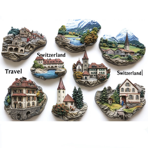 Aimants de réfrigérateur 3D en métal, souvenirs imprimés UV des monuments touristiques de Suisse, best-sellers - Product Image 3