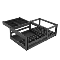 Keranjang Piring dan Mangkuk dari Aluminium Alloy untuk Lemari Dapur dengan Partisi 3:7 untuk Penyimpanan Peralatan Makan