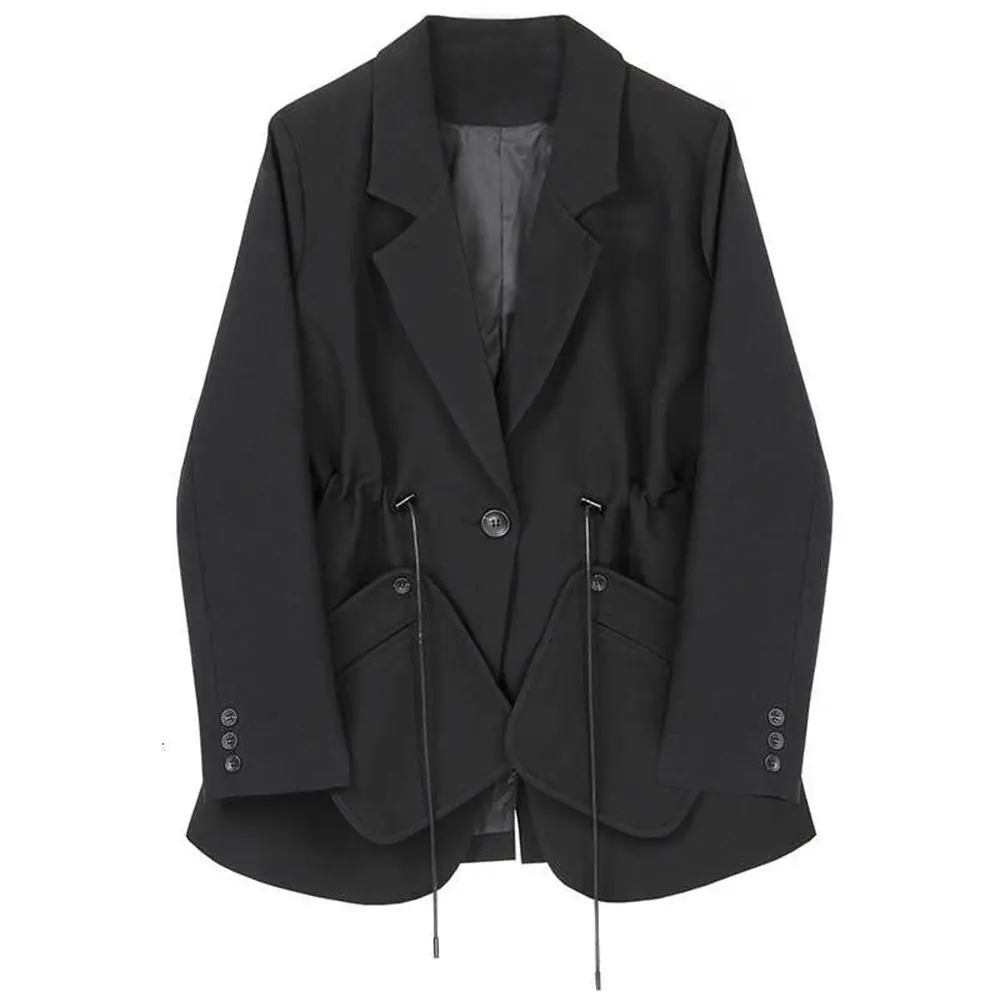 Women's spring clothing niche design retro blazer jacket black commuter blazer long-sleeved ol temperament blazer