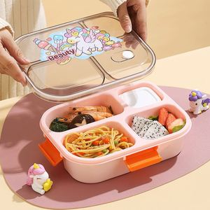 Lonchera de Plástico Transparente con Tapa de Dibujos Animados, 4 Compartimentos, Contenedor de Almacenamiento de Alimentos con Caja para Salsas, Apta para Microondas - Product Image 4