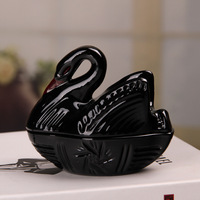 Pot à bonbons en verre sodocalcique Black Swan avec couvercle, style européen, pour snacks, fruits secs, décoration de salon