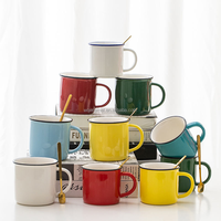 Vente en gros de tasses en émail écologiques de 12 oz (350 ml), émail personnalisé pour tasses, orange, rouge, jaune, bleu, 8 cm, tasses à café en émail pour le camping