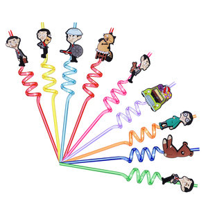 British Style Funny Themed Anime Spiral Straw Sparkle Plastic Reusable Waterproof Customized Color Christmas Promotional Gifts