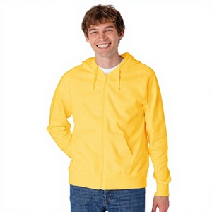 Sudadera con Capucha Amarilla para Hombre, Cierre de Cremallera, Corte Regular, Estilo Casual para Otoño, 100% Algodón, Tejido French Terry, Color Sólido - Product Image 1