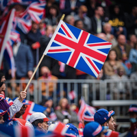 Drapeau à main Union Jack imprimé 100 % polyester, personnalisé, vente en gros, haute résistance à l'acide et à l'alcali, imperméable, durable, double face