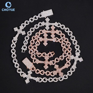 Solid 925 Sterling Silver Gold Plated Moissanite <b>Infinity</b> Mixed Cross Design Cuban Link Chain Necklace Men's Iced Out Jewelry - Product Image 2
