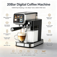 Anbolife - Cafetera Espresso Eléctrica Semiautomática de 20 Bares, Acero Inoxidable, con Molinillo Incorporado, Programable Táctil, en Español
