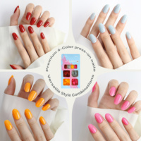 AIERFEI Faux Ongles à Presser de Haute Qualité Couleur Sauge Foncée OEM 96 Pièces Elliptiques Couleur Unie ABS 4 Couleurs 24 Pièces OEM/ODM