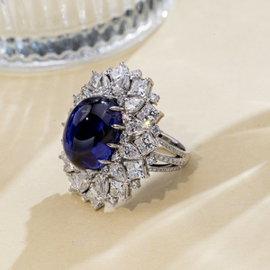 Messi Jewelry MSR-1781 PT950 Oval Cut Blue Sapphire Diana <b>Ring</b> Fashion <b>Ring</b> Engagement <b>Ring</b> for Women - Product Image 4
