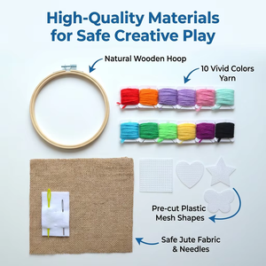 Kit de couture pour enfants, kit d'apprentissage de la couture préscolaire, kit d'artisanat de couture abstrait géométrique, kit de broderie en bois rond pour enfants - Product Image 2