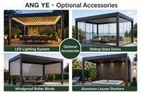 Angye - Toit rétractable motorisé en aluminium rectangulaire à lamelles pliantes LED électriques minimalistes - Décoration de jardin - 3x4
