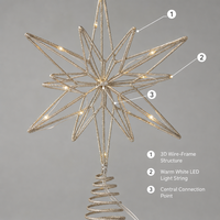 Étoile lumineuse dorée pour le sommet de l'arbre de Noël, décoration de Noël, ornements de Noël et décoration saisonnière pour la maison