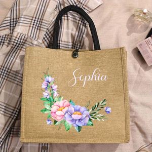 Sac fourre-tout en lin personnalisé avec des éléments floraux, un cadeau spécial pour la rentrée scolaire, la fête des enseignants, la fête des mères, les anniversaires - Product Image 3