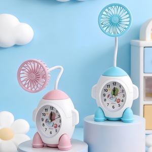 LingPan Cartoon Rocket Desk <b>Clock</b> Fan With Alarm <b>Battery</b> Operated For Student Back To School Gift - Product Image 5