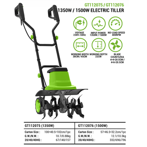 Садовый Электрический культиватор Vertak 1350 Вт, ширина 380 мм, с 16 стальными лезвиями, портативный культиватор почвы для домашних овощных участков - Product Image 3
