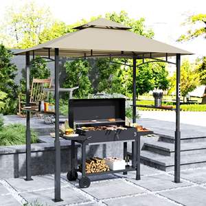Db <b>Grill</b> Gazebo 8 X 5 Ft Beige Aluminum With Led <b>Light</b> Side Shelves Barbecue Shelter Outdoor Pergola Pavilion - Product Image 3