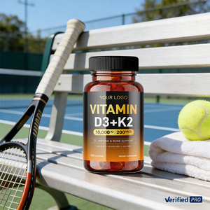 Complément de capsules de vitamine D3 K2, biologique, végétalien, pour des os sains et solides, calcium, magnésium, vitamine D3 K2, capsules molles - Product Image 1