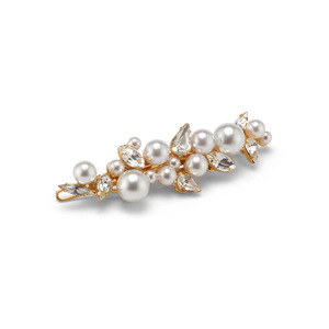 Barrette à cheveux de <span class=keywords><strong>mariée</strong></span> en perles et cristaux, plaquée or, avec feuilles, perles et strass – Accessoire de <span class=keywords><strong>coiffure</strong></span> élégant pour mariées - Product Image 6