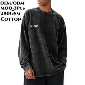 T-shirts graphiques vierges en coton 100% 250 g/m² pour hommes, manches longues, personnalisables, style vintage délavé à l'acide, coupe oversize TKAN9164 (OEM/ODM) - Product Image 1
