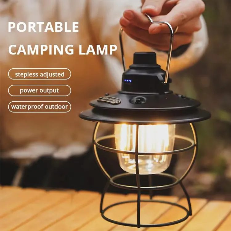 Taşınabilir açık kamp asılı gece lambası Retro gazyağı lambası alev işık LED şarj edilebilir kamp feneri