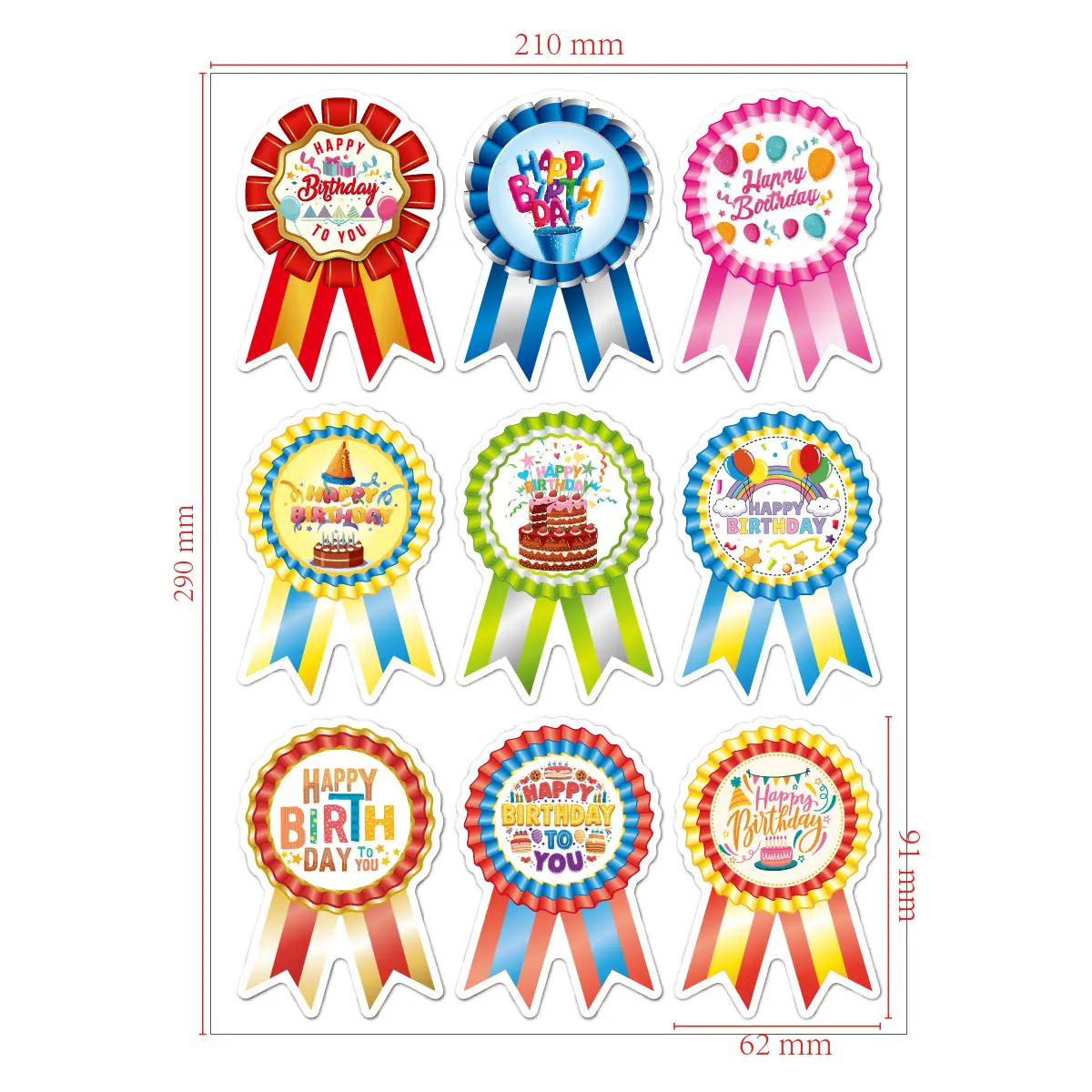 Hot Sale Zelfklevende Happy Birthday Badge Stickers Sheet Voor Kinderen Thuis Klaslokaal Feestdecoratie Stickers