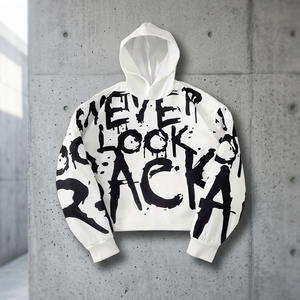 Men's Oversized <b>White</b> Hoodie Black Graffiti Letter Print Hip Hop Streetwear Pullover <b>Sweatshirt</b> - Product Image 3