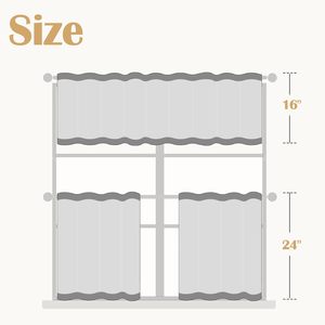 <strong>Striped</strong> Translucent Light-Filtering Kitchen <strong>Curtains</strong> Valance Set 24 Inch Tier 3 Pieces Set Rod Pocket Sage Green - Product Image 6