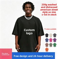 T-shirt vintage délavé uni avec logo personnalisé en relief, 230g, style américain, marque de mode, manches courtes, pur coton pour homme