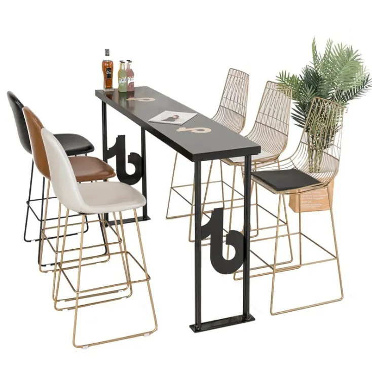 Mesa nórdica de hierro forjado para cafetería, mesa alta y silla, combinación creativa y práctica para el hogar