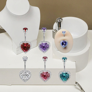 Alla moda 14G in acciaio inox <span class=keywords><strong>Piercing</strong></span> <span class=keywords><strong>all</strong></span>'<span class=keywords><strong>ombelico</strong></span> gioielli Design cuore anelli con <span class=keywords><strong>Piercing</strong></span> alla moda placcato oro - Product Image 2