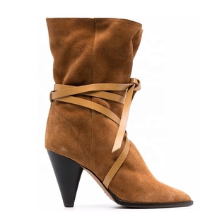 <b>Top</b> Quality Soft Suede Ankle Short Boots Ladies Daily Shoes Spike High Heels Women's Boots <b>Cross</b> Ropes Pointy Toe - Product Image 6