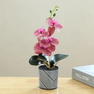 KEWEI-J802 Vasos de flores artificiais para orquídeas, toque real, plantas brancas, flores artificiais com vaso, flores para orquídeas