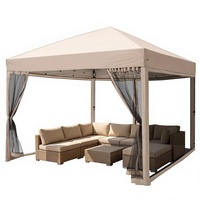 Auvent pliant carré premium 10x10 avec moustiquaire, structure en acier beige, protection UV imperméable pour le camping en extérieur