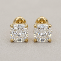 Pendientes de tuerca con corte cojín de cuatro puntas, 2.2CTW, oro macizo de 14K, diamante cultivado en laboratorio, certificado IGI CVD/HPHT VVS, listos para enviar para mujer