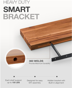 Acacia <strong>Wood</strong> Floating Shelves Wall Mounted Rustic Wall <strong>Storage</strong> Shelf for Bedroom, Kitchen, Home D&eacute;cor - Brackets and <strong>Shelving</strong> - Product Image 4