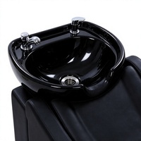 Fauteuil de lavage moderne noir avec bac en céramique, dossier inclinable, repose-pieds amovible – Station de lavage de cheveux pour salon de coiffure et barbier