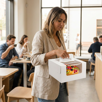 Boîte à gâteau en gros, emballage alimentaire en papier, boîte rouge et blanche avec grande fenêtre et poignée, qualité alimentaire pour pâtisserie, boulangerie, anniversaire, cupcake