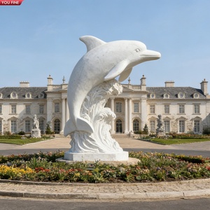 Scultura di Delfino in Granito Naturale Intagliata a Mano YOUFINE, Saltando su Onda, Statua Marina per Promenade Costiera - Product Image 3