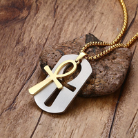 Pendentif Croix Ankh Hiéroglyphe Égyptien Symbole de Vie Délicat en Acier Inoxydable Or 18 Carats Collier Ankh Bijoux pour Hommes et Femmes