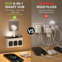 Stop Kontak Ekstensi Multi-port dengan Kabel Pendek, Stop Kontak Universal dengan Port USB dan Colokan Konversi Standar Eropa/UK