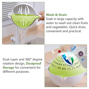 Panier de drainage double couche en plastique pour légumes et fruits, bac de lavage créatif et moderne pour la maison - Product Image 3