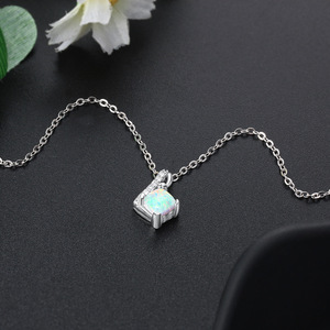 S925 Sterling Silver Brilliant Cut Rainbow <b>Opal</b> Pendant <b>Necklace</b> Dainty CZ Accent Rhodium Plated Engagement Wedding Jewelry for - Product Image 5