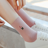 Kaos Kaki Wanita Warna Pink Model Slouch Setengah Betis, Gaya Jepang, Musim Gugur/Dingin