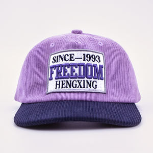 Casquettes de baseball à visière plate bicolores personnalisées en usine, logo brodé personnalisé, chapeaux avec logo en <span class=keywords><strong>patch</strong></span>, casquettes de baseball en velours côtelé - Product Image 2