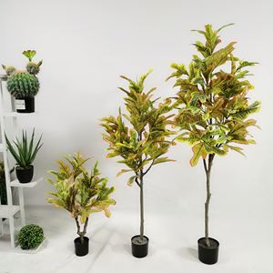 Planta Artificial de Interior <span class=keywords><strong>Codiaeum</strong></span> con Hojas Doradas, Árbol de Banyan Colorido, Decoración Tropical para Oficina y Jardín - Product Image 6